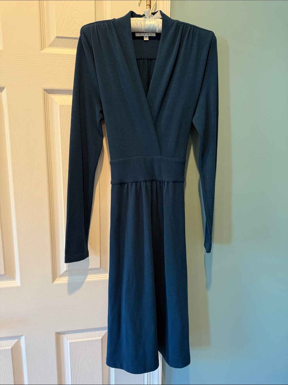 Long Sleeve V-Neck Midi Dress in Deep Teal